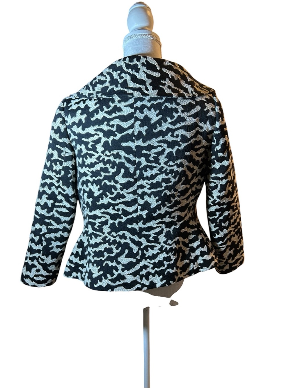 Women's Patterned Asymmetrical Button Jacket - Black & Cream - Picture 4 of 8